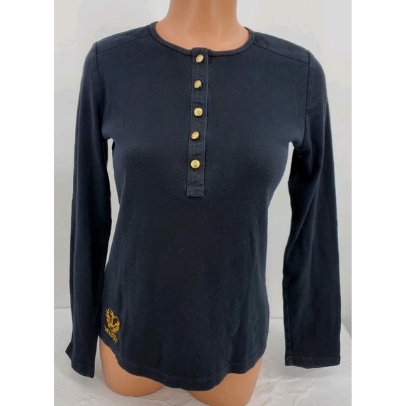 Lauren Ralph Lauren Tops - LRL Ralph Lauren Black Long Sleeve Shirt Gold Buttons Size Small Embroidered